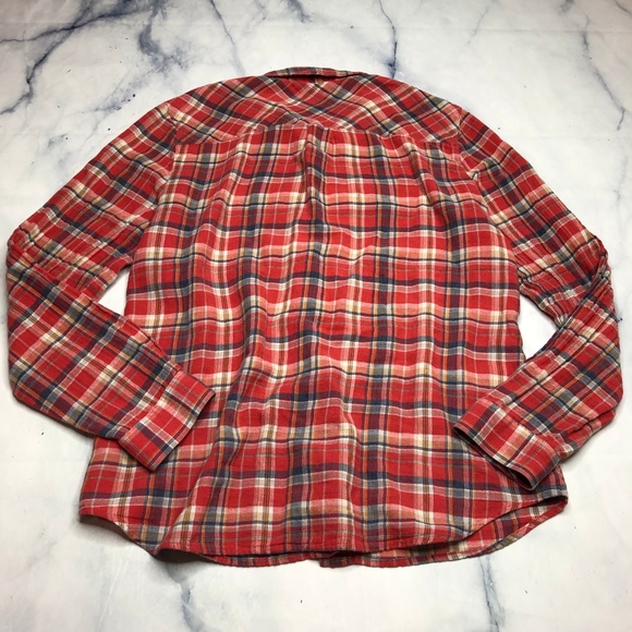 Madewell Red Boyshirt Suntour Plaid Flannel Blouse - Picture 5 of 8